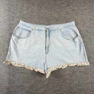 Vintage Stefano International Shorts Womens 32 Blue Denim Mom Floral Ruffle Hem